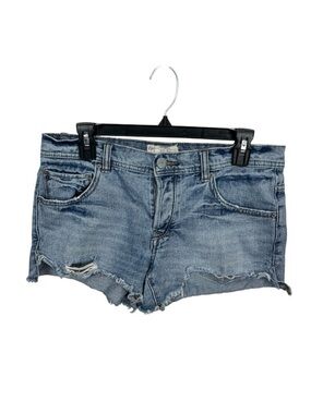 Free People Mid Rise Blue Distressed Button Fly Women’s Denim Shorts, Size 27